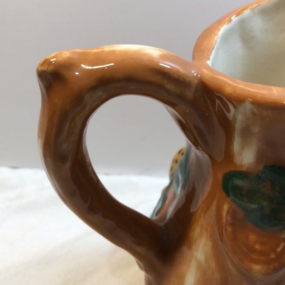 Vintage Pottery Tree Stump Bark Mushrooms Pitcher hand made signed - Picture 12 of 13